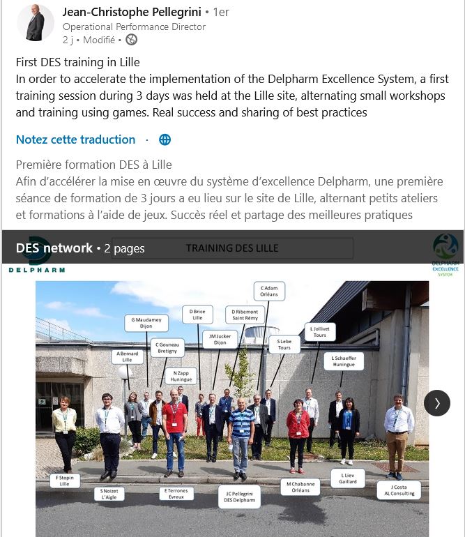 Linkedin : Delpharm et AL Consulting pour le D.E.S. (Delpharm Excellence System)